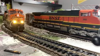 BNSF 966 races BNSF 5787