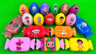 Mixing CLAY with Cocomelon, Pinkfong, Hogi in Dinosaur Egg, Big Candy Coloring! ASMR