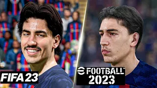 FIFA 23 vs eFootball 2023 - FC Barcelona Player Faces Comparison (Lewandowski, Bellerin, etc.. )