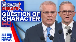 PM and Albanese face questions about character | 2022 Election: Leaders' Debate | 9 News Australia