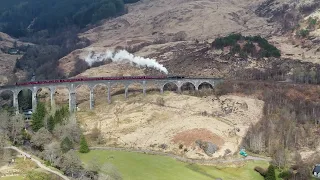 THE JACOBITE STEAM TRAIN, GLENFINNAN VIADUCT,  LOCH SHIEL - APRIL 2022 - DRONE WITH A VIEW - {4K}