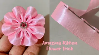 Super Easy Ribbon Flower Making - Hand Embroidery Amazing Trick with Ribbon - DIY Craft Ideas