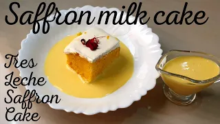 Saffron milk cake - Tres leche saffron cake - Eggless saffron milk cake - Super moist saffron cake