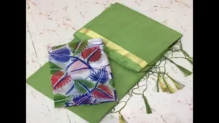 Kota Plain Sarees With Fabric Print Blouse || Latest Colourful Fabric Plain Sarees