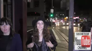 Troian Bellisario talks about Pretty Little Liars outside Aventine Nightclub in Hollywood