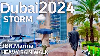 Dubai Marina,JBR Rain Storm |4K| Dubai Walking in Heavy Rain Marina, JBR 2024 🇦🇪