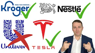 Stocks Intrinsic Values: Tesla, Kroger, Nestle, Unilever (3 Buys, 1 Sell)