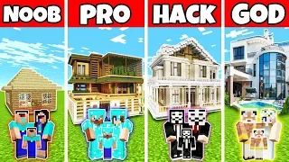 Minecraft: FAMILY LUXURY MANSION HOUSE BUILD CHALLENGE - NOOB vs PRO vs HACKER vs GOD in Minecraft