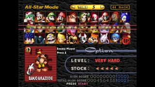 Smash Remix v1.5.0 Banjo-Kazooie All-Star Mode Very Hard difficulty 5 Stock