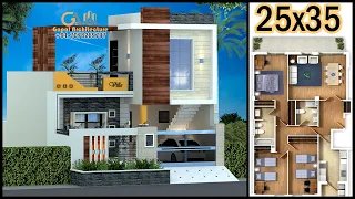 25'-0"x35'-0" 3D House Design With Layout Plan | 25x35 North Facing Map | Gopal Architecture