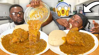 FUFU AND OGBONO SOUP AND GOAT MEAT |SPEED EATING BIG BITE CHALLENGE DAD VS DAUGHTER *SHOCKING WIN😱*