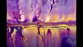 "Violet Sky' Large Canvas * Acrylic Pouring * Fluid Art * Tree Swipe Tutorial