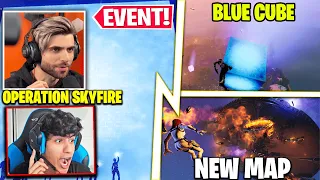 Streamers React To FORTNITE SKYFIRE EVENT! (SEASON 8 MAP DESTROYED! )