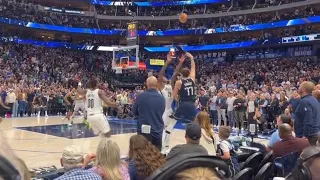 Courtside angle of Luka Doncic insane one handed hook shot from 3 vs Nets