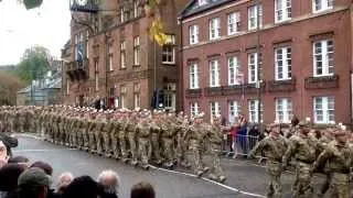 17/10/2013 homecoming parade 2 Scots marching past town hall Penicuik