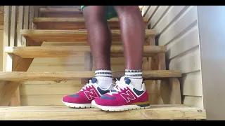 New balance 574 Rugged maroon navy on foot shoe review