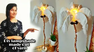 DIY FEATHER LAMP | making Palm tree floor lamp | using yarn to make feathers | yarn crafts | decor