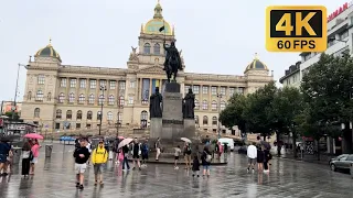 Prague Walking tour in the rain from Wenceslas Square | Czech Republic 🇨🇿 | 4k HDR ASMR