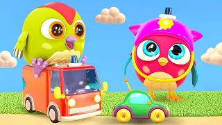 Hop Hop e Peck Peck brincam com carros. Novo desenho infantil em português BR