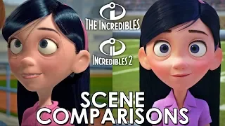 The Incredibles (2004) and Incredibles 2 (2018) - scene comparisons