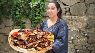 Grilled chicken kebab with special seasoning | Cooking Adventures in a Turkish Village