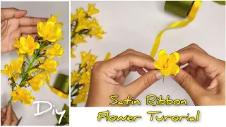 DIY| Tutorial Satin Ribbon Flower Easy | yellow flower 🌹🌹