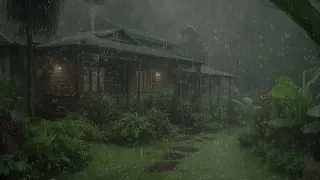 Rain Sounds for Sleeping - Goodbye Insomnia with Heavy Rain & Thunderstorm on Roof in Foggy Forest