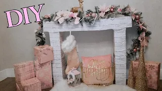 Faux fireplace for Christmas budget apartment friendly DIY | Made from cardboard box | Super glam