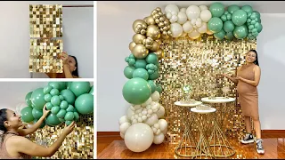 Como hacer una Decoracion con Shimmer Wall - 🎉 Balloon Garland On Backdrop 🎉