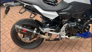 BMW F900R with Black Widow 300mm Tri Oval Exhaust with baffle in