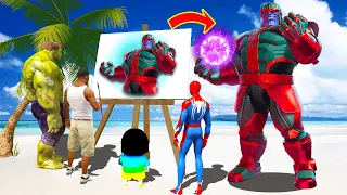 GTA 5 | GTA5 BUT WHATEVER RED THANOS IRONMAN SHINCHAN, FRANKLIN & HULK DRAWS COMES TO REAL LIFE