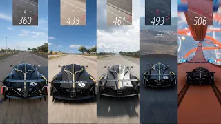 Pagani Huayra R 2023 Top Speed Test Stock Vs Tuned Vs DownHill Vs Mega Boosted - Forza Horizon 5