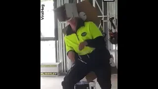 Worker Makes Dinosaur Impression