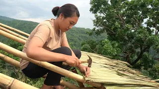 Bushcraft Building -  Young Girl Build Bamboo Hut on Nature