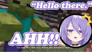 Even as a Minecraft veteran, Moona can still get surprised by a Zombie (Hololive/Eng Sub/Sub Indo)