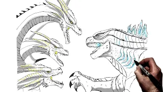 How To Draw Godzilla vs Ghidorah | Step By Step