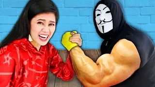 CAN YOU BEAT THIS GIRL at ARM WRESTLING? Surprising my Friends SPY NINJAS vs Giant Hacker Challenge