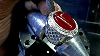 custom jewelry - making a men's agate silver ring - rafflesia stone from bengkulu