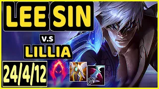 LEE SIN vs LILLIA - 24/4/12 KDA JUNGLE GAMEPLAY - EUW Ranked MASTER