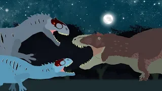 Dinosaurs cartoons battles: Tyrannosaurus Rex vs Allosaurus. DinoMania