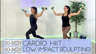 LIVE: 30-MIN. NO EQUIPMENT CARDIO HIIT (MODIFICATIONS)/ 30-MIN. LOW-IMPACT SCULPTING (LIGHT WEIGHTS)