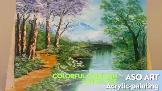 Acrylic Painting Tutorial: Colorful Greenish Landscape | ASO ART