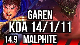 GAREN vs MALPHITE (TOP) | 14/1/11, 6 solo kills, Legendary, 34k DMG | TR Diamond | 14.9