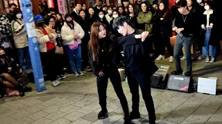 [STREET ARTIST] YU KAGAWA, HYOJIN & CHANWOOK. INTERACTIVE HONGDAE BUSKING (TROUBLE MAKER). 230319.