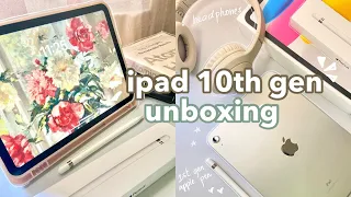 ipad 10th gen (silver, 64gb) unboxing 💌 apple pencil + accessories | ipad aesthetic setup