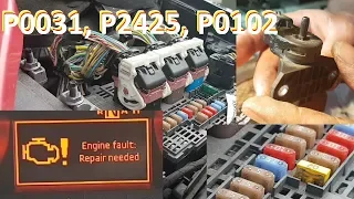 Peugeot 1.6 e-HDI engine light on. P0031 P2425 P0102. Only one root cause. Fault finding and repair.