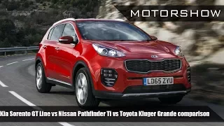 Kia Sorento GT Line vs Nissan Pathfinder Ti vs Toyota Kluger Grande comparison - Motorshow