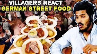 Villagers React To German Street Food Tour ! Tribal People React To Germany Street Food