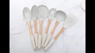 How it looks / Cooking Utensils Set, 6 Piece Silicone Kitchen Utensils with Natural Wooden Handle