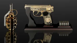 Позолоченный пистолет Макарова охолощенный и макет гранаты Ф1